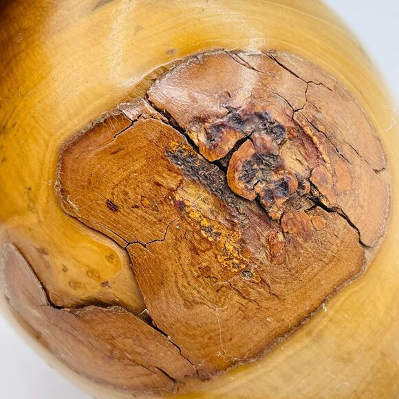 Burled Wood Decor Hand Crafted Knot Turned Artisan Vase Olive Mid-Century MCM - Picture 9 of 10